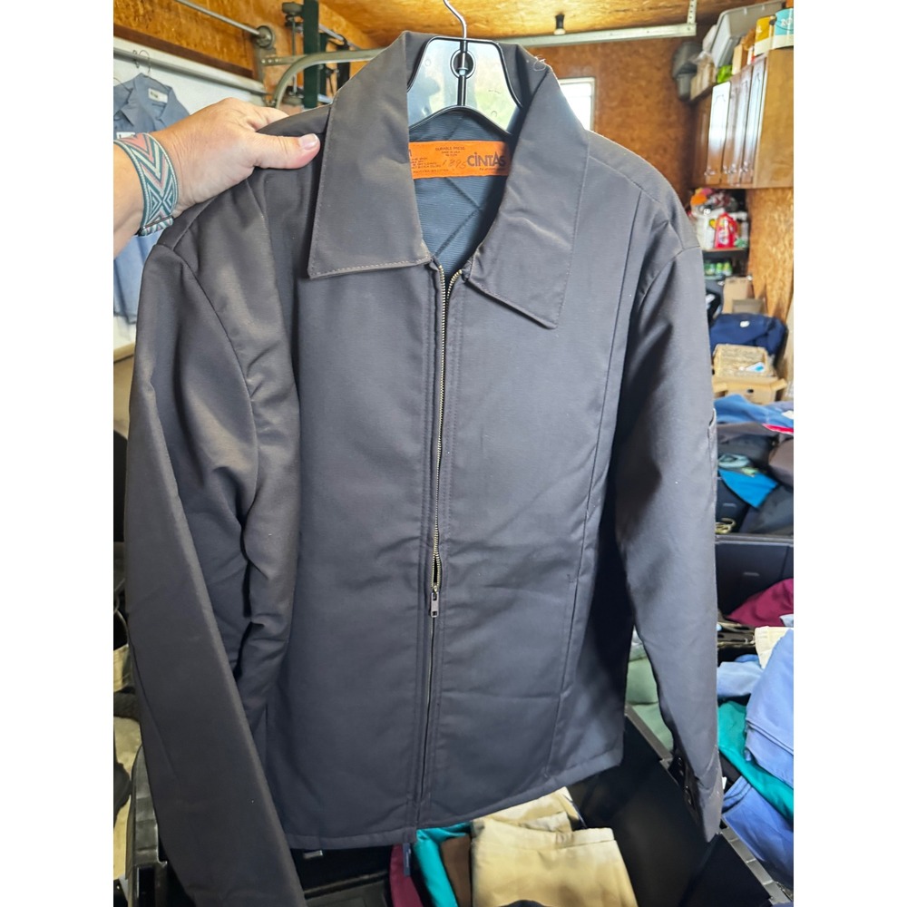 Cintas Mens Gray Quilted Lined Full Zip Work Jacket Durable Press Size M USA